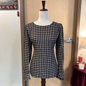 LOFT Checkered Long Sleeve Blouse